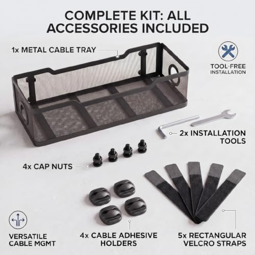 Under Desk Cable Management Tray, No Drill Cable Organizer for Desk, Metal Wire Management Basket with Clamp Mount, Cord Organizer Holder for Standing Desk, Home Office and Gaming Setup