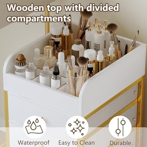 Rolling Makeup Organizer Cart - Under Desk Vanity Cart with Drawers