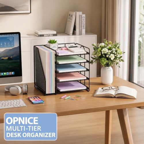 OPNICE Desk Organizer, 5-Tier Paper Organizer Letter Tray, Black