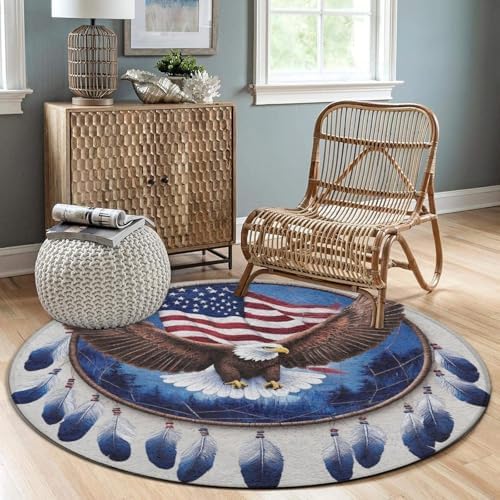 Room Sofa Yoga Soft Round Carpet, Home Decor Non Slip Kitchen Office Circle Rug, Machine Washable Modern Round Area Rug Boho Totem Native American Flag Eagle Dream Catcher, 24inch