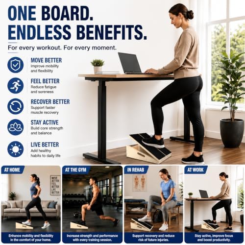 MUCITAGF Wooden Slant Board for Calf Stretching, Calf Stretch Board