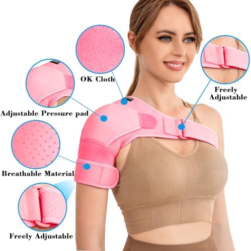 VISKONDA Shoulder Brace Sling Immobilizer and Compression Sleeve,Rotator Cuff Injury Supports for AC Joint Pain Relief,Arm Stability,Tear,Bursitis,Swelling,Tendonitis,for Men and Women (Pink,Large)