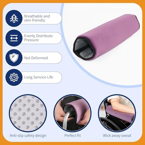 Wheelchair Armrest Covers (Pair)-Memory Foam Wheelchair armrest Pads Wicking Washable Non Slip Arm Rest Cover Cushion Pad for wheelchairs Office Chairs armchairs (Purple)