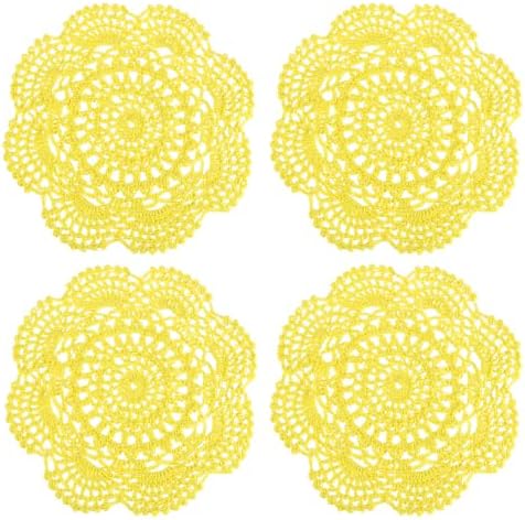 uxcell 4 Pcs Crochet Handmade Cotton Placemat Doilies for Table 7.9" Yellow