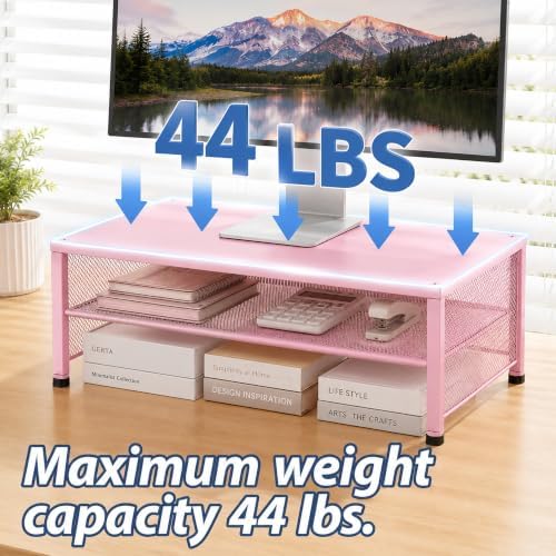 OPNICE 2-Tier Computer Monitor Stand Riser, Laptop Stand for Desk, Desk Organizer for Office, Home and School Supplies, Pink