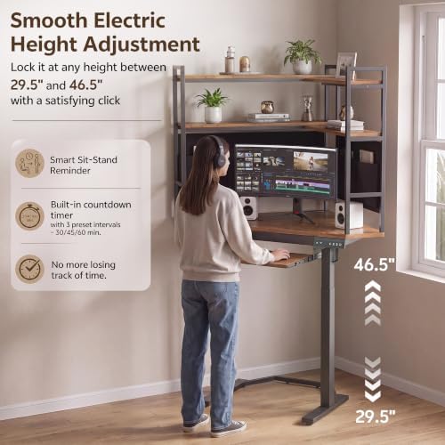 Electric Standing Desk, Corner Office Desk for Small Space, Brown