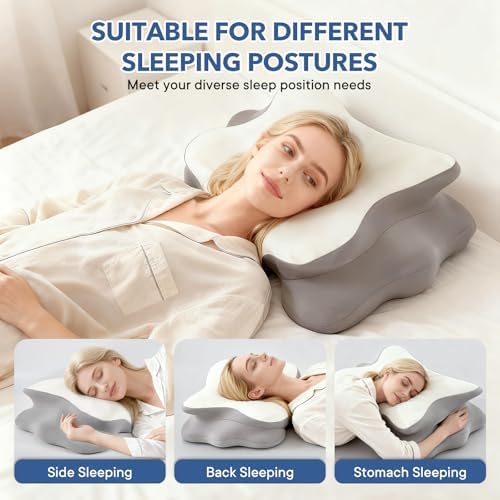 Cervical Pillow for Neck and Shoulder,Contour Memory Foam Pillow,Ergonomic Neck Support Pillow for Side Stomach Back Sleepers with Skin-Friendly Pillowcase (White)