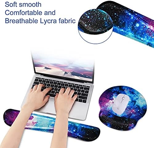 Mouse Pad Keyboard Wrist Rest, Gel Non Slip Rubber Wrist Support Rest Mouse Pad for Home Office, Computer, Laptop, Typist, Gamer, Soft Cushion Mousepad with Memory Foam Ergonomic Nebula Galaxy