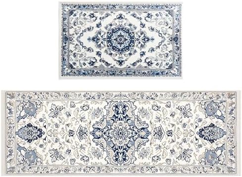 Kitchen Mats for Floor, 2PCS Waterproof Cushioned Non-Slip Anti Fatigue Rugs for Kitchen,Washable Comfort Absorbent Kitchen Mat Set for Laundry Sink Office Farmhouse Home