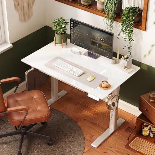 INNOVAR Glass Standing Desk with Drawers 35 x 20 Inch Super White
