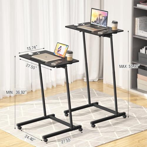 Eocnrhe Treadmill Desk, Mobile Small Standing Desk with Wheels for Walking Pad, Portable Table for Laptop, Rolling Table Adjustable Height, Bedside Table，Black