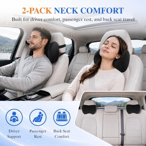 2-Pack Car Neck Pillow for Driving: Memory Foam Car Headrest Pillow