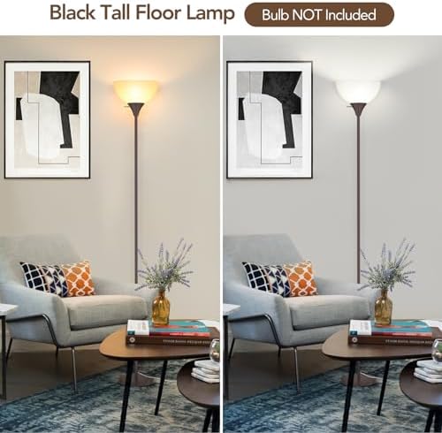 Coucrek Floor Lamp, LED Standing Lamps with White Plastic Shade, Corner Floor Lights for Living Room Bedroom, Rotary Switch, Bulb not Included, Brown