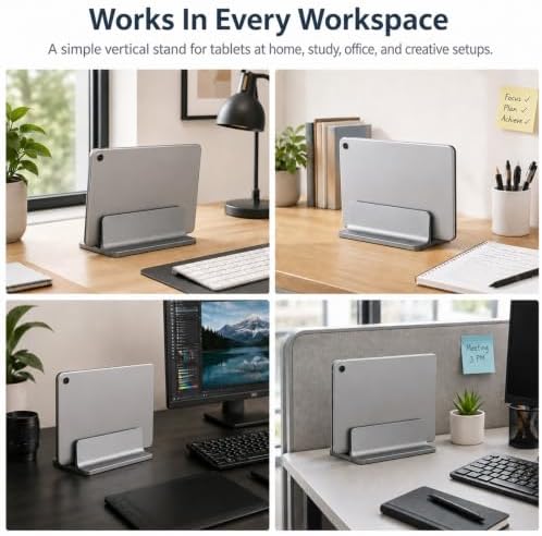Vertical Laptop Stand Holder, Aluminum Adjustable Laptop Storage Rack, Space Saving Desktop Laptop Holder for MacBook, Surface, Samsung, HP, Dell up to 17.3 inches (Grey)