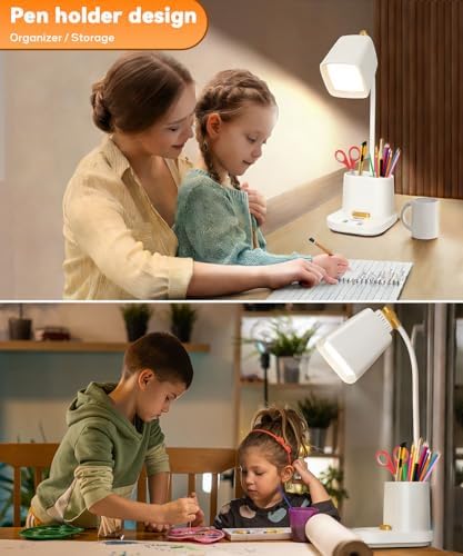 LED Desk Lamps for Home Office with Charger, Organizer, Desk Light Table Lamp for Bedroom, Study, Reading, Work, Nail, Gooseneck Small Desk Lamp for Artist, Puzzle, Drawing, Eye-Caring LED Office Lamp