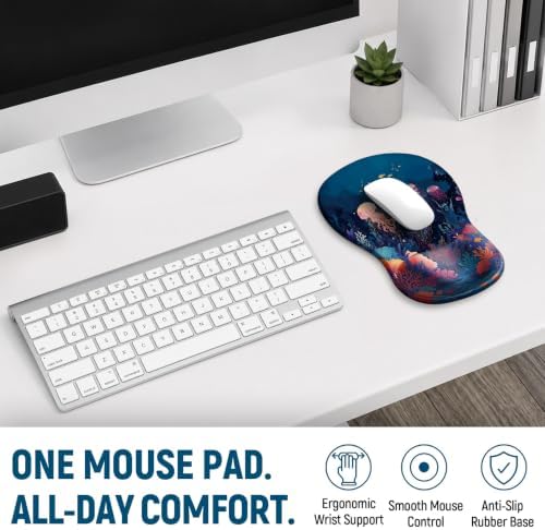 Ergonomic Mouse Pad with Wrist Rest, Gel Wrist Support, Jellyfish