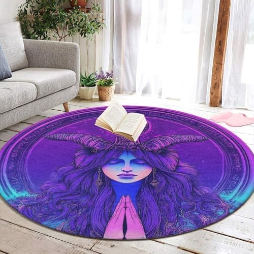 Highly Premium Quality Floor Mat, Office Chair Decor Mat, Room Sofa Yoga Soft Round Carpet Twelve Constellations Aries Goddess Prayer Art, 24inch