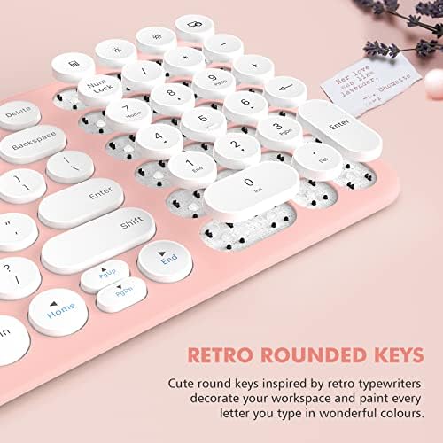 Wireless Keyboard and Mouse Combo,XTREMTEC 2.4GHz Quiet Slim Cute Round Keycap Compact Size Pink Kawaii Cordless Retro Keyboard and Mouse Set Home Office Accessories for Mac/Windows(Sakura Pink)