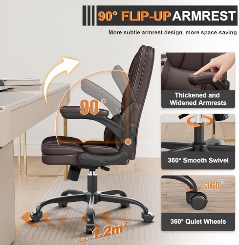 Executive Office Chair Flip Up Arms Lumbar Support Home Office Desk Chair