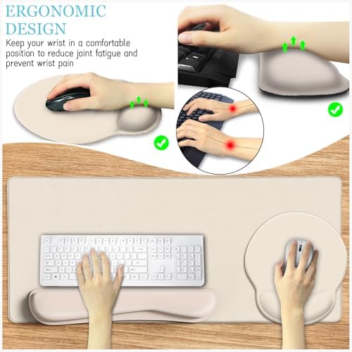 LIMKRIAN Oatmeal Beige Desk Mat Set, Large Mouse Pad & Keyboard Wrist Rest
