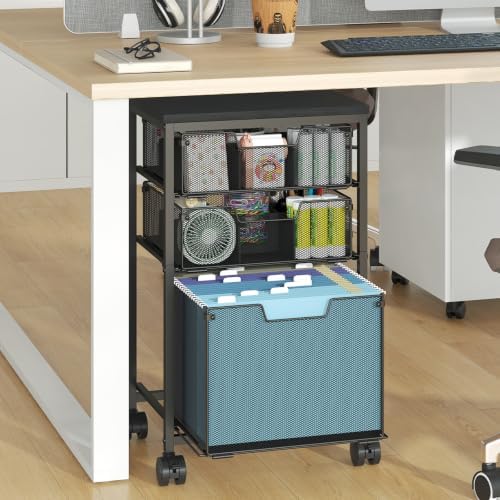 Sbanmao Rolling File Cart with 3 Drawers, File Cabinet with DIY Divider, Hanging Folder Holder Organizer with Wheels, Under Desk Storage Utility Cart, Printer Stand for Home Office, Black