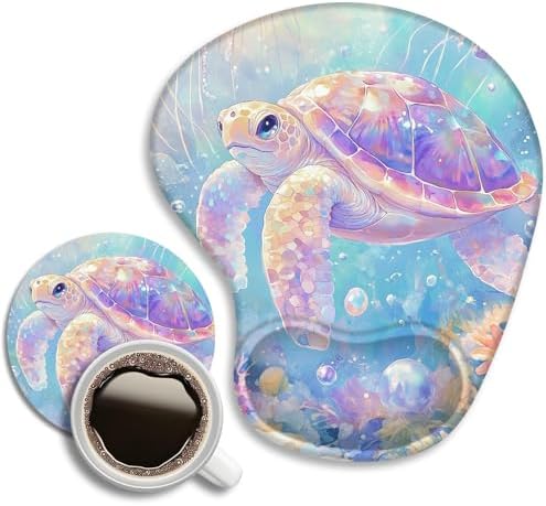 Ergonomic Mouse Pad with Wrist Support, Cute Turtle Pattern Rubber Mousepad with Non-Slip PU Base for Home Office Working Studying, Easy Typing & Pain Relief for Women Girls Adult Kids