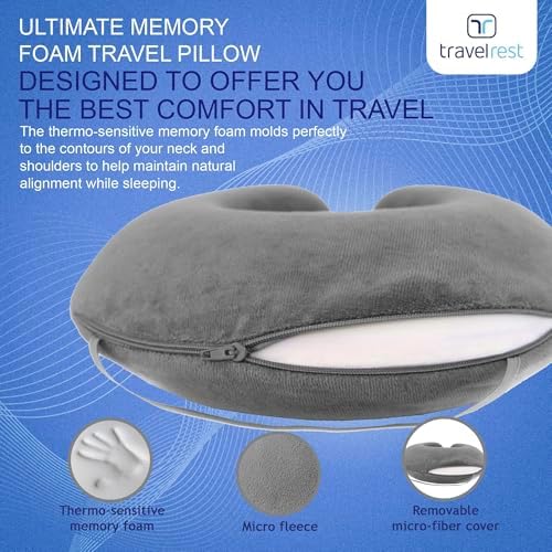 TRAVELREST Curl Neck Pillow Travel Essentials - Memory Foam Support - Grey