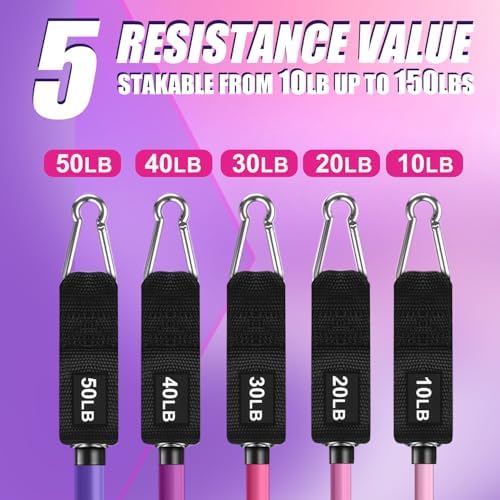 WHATAFIT Resistance Bands with Handles, 150 lb Exercise Bands Set