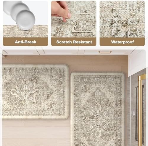 KIMODE Kitchen Mat for Floor Cushioned Anti Fatigue, Kitchen Rugs Sets of 2