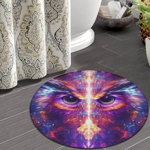 Home Decor Non Slip Kitchen Office Circle Rug, Machine Washable Modern Round Area Rug, Room Sofa Yoga Soft Round Carpet Cool Space Abstract Owl Trippy Art, 60inch