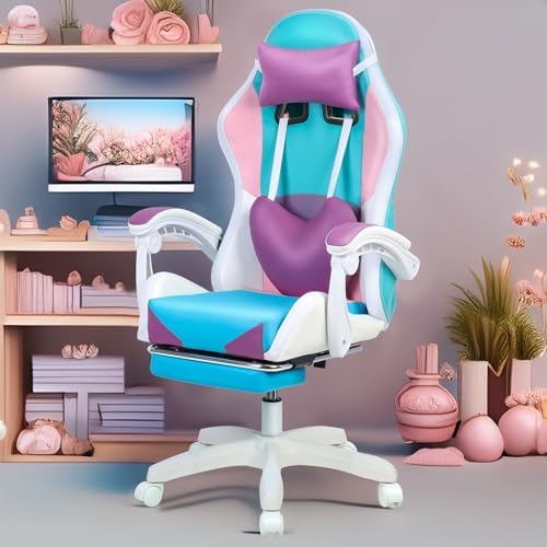 Gaming Chair with Lights, Ergonomic High-Back Office Chair with 360° Swivel & Adjustable Recline, Racing Style Faux Leather Computer Chair for Game Room, Home & Office