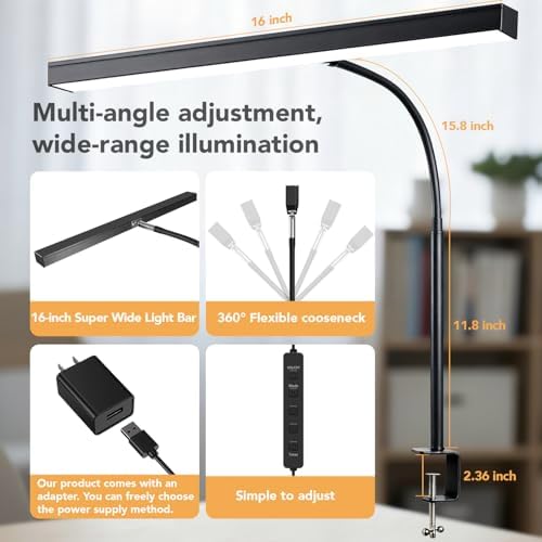 Desk Lamp with Clamp, 1200LM LED Desk Light for Home Office,Black