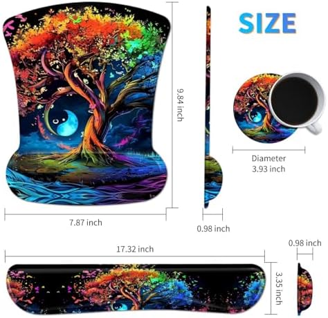 3-in-1 Ergonomic Memory Foam Keyboard Wrist Rest Pad Set, Colored Trees