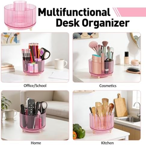 360 Rotating Pen Pencil Holder for Desk, Pen Organizer with 5 Slots