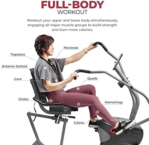 Sunny Health & Fitness Smart Recumbent Cross Trainer with Arm Exerciser