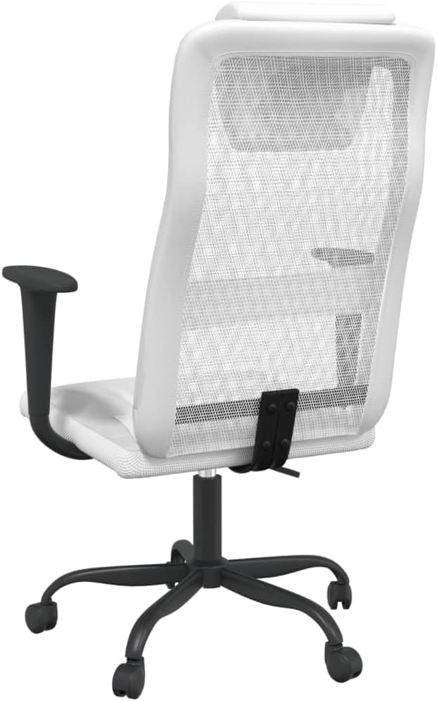 White Office Chair with Height Adjustment and 360-Degree Swivel, Breathable Mesh Back and Faux Leather Seat Cushion for Comfort, Ergonomic Support for Home Office or Living