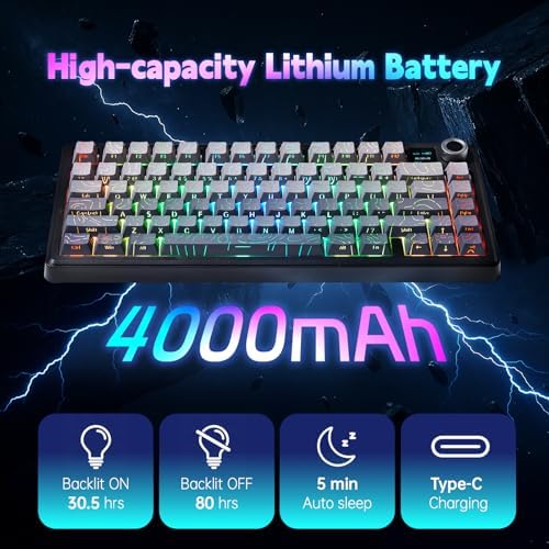 LEOBOG x Aula F75 MAX Wireless Gaming Keyboard w/Smart Display & Knob,75% Hot Swappable Custom Mechanical Keyboard, RGB Backlit,Pre-lubed Linear Switches,Side Printed PBT Topographic Keycaps(Grey)