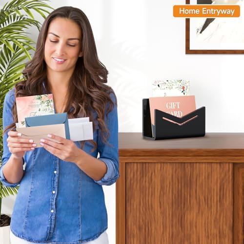 Beego Envelope and Mail Organizer Countertop - Black Acrylic Desk Organizer Letter Holder Desktop File Sorter Bill Document Folder Rack for Office, Home, School Desk Organization