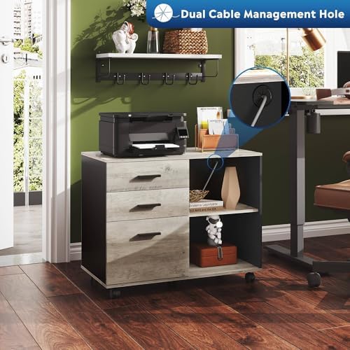 DEVAISE 3-Drawer Mobile File Cabinet, Lateral Filing Cabinet, Greige