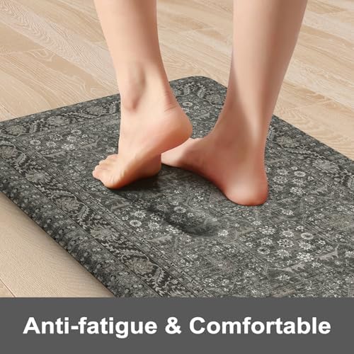 KIMODE Anti Fatigue Kitchen Mat 2PC,Waterproof Farmhouse Green Kitchen Rugs