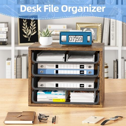 Simple Trending 4-Tier Desk File Organizer, Paper Organizer, Rustic Brown