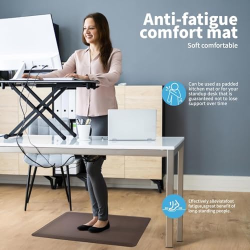 Art3d Anti Fatigue Mat - 1/2 Inch Cushioned Kitchen Mats - Comfort & Non Slip Cushion for Standing Desk, Office or Garage Floor (17.3"x28", Chocolate)