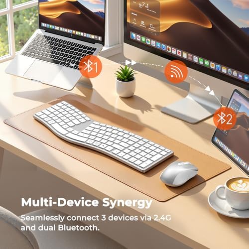 MEETION Wireless Ergonomic Keyboard and Mouse, Split S-Curve Design, White