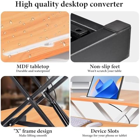 38" Desk Converter, Height Adjustable Sit to Stand Riser, 2 Monitor and Laptop Workstation with Wide Keyboard Tray, Stand Up Home Office Workstation - Rising Desk with Spring Loaded Lift, Log Color