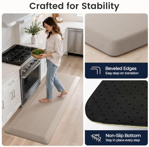 1" Extra Thick Anti Fatigue Kitchen Mats for Floor Standing Desk Mat, Khaki