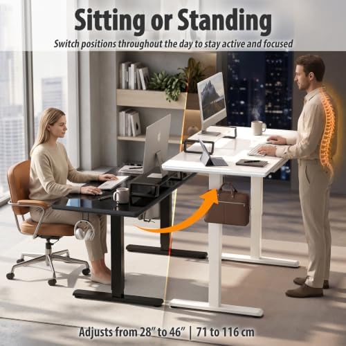 SHW 48-Inch Glass Electric Height Adjustable Standing Desk, White