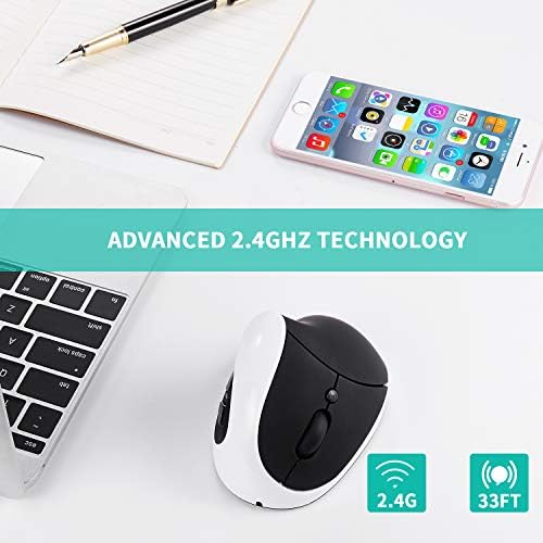 AURTEC Left-Handed Mouse, Rechargeable 2.4G Wireless Ergonomic Vertical Mice with USB Receiver, 6 Buttons and 3 Adjustable DPI 800/1200/1600 for Left Hand, White