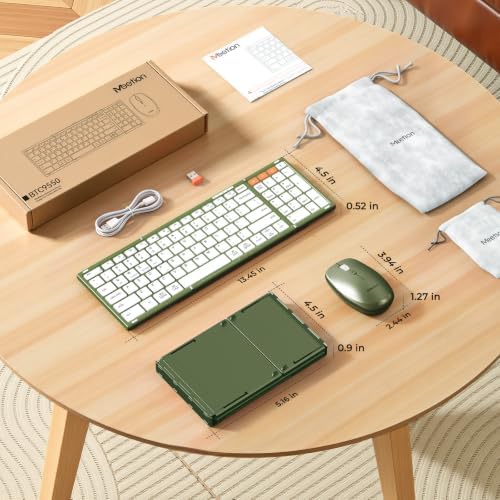 MEETION Foldable Bluetooth Keyboard and Mouse, Portable Combo Green