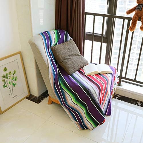 Xplanet 84 X 59 Inch Mexican Serape Blanket Bay Window Blanket, Mexican Tablecloth Bed Blanket Table Cover Tapestry Blanket Picnic Mat for Mexican Party Wedding Decorations Home Decor (New Purple)