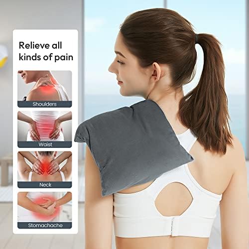 Microwave Heating Pad 8 * 12" Microwave Bean Bag Heating Pad for Neck and Shoulders, Moist Heat Pack Pillow Warm Compress for Knee, Muscles, Joints, Abdomen - Dark Gray